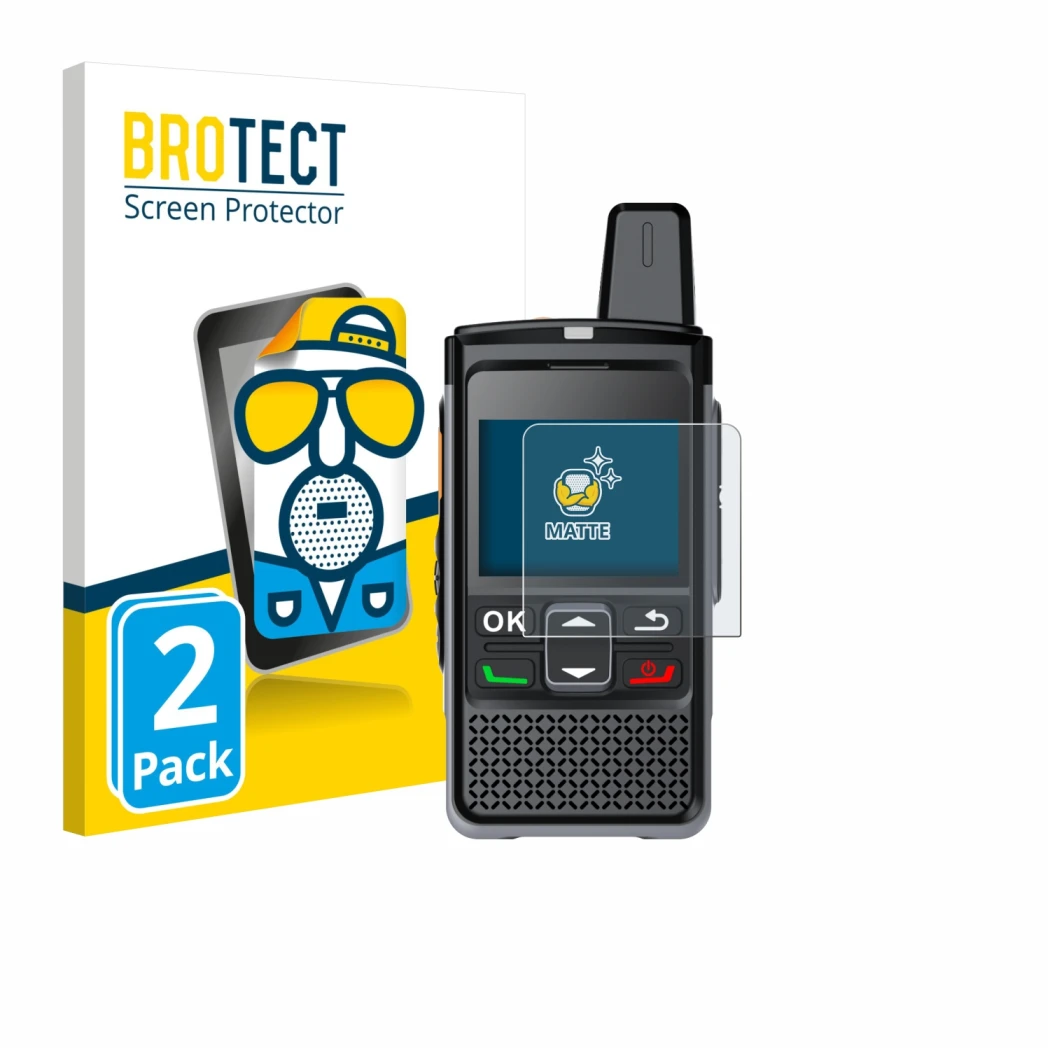Parte frontale di una confezione del prodotto con il logo del marchio BROTECT. Accanto è raffigurato il dispositivo Hytera PNC