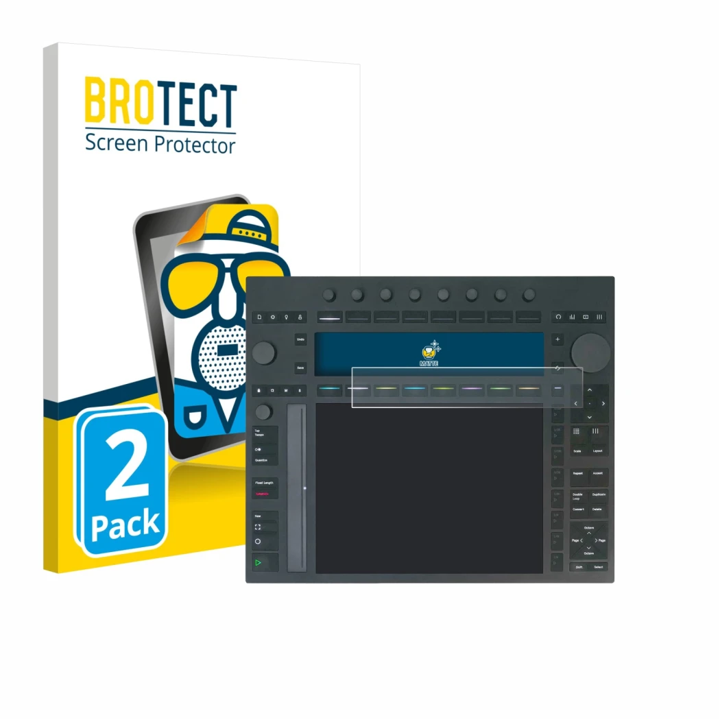 Parte frontale di una confezione del prodotto con il logo del marchio BROTECT. Accanto è raffigurato il dispositivo Ableton Pu