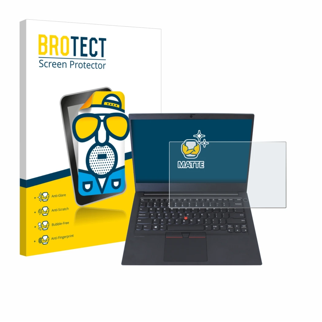 Parte frontale di una confezione del prodotto con il logo del marchio BROTECT. Accanto è raffigurato il dispositivo Lenovo Thi