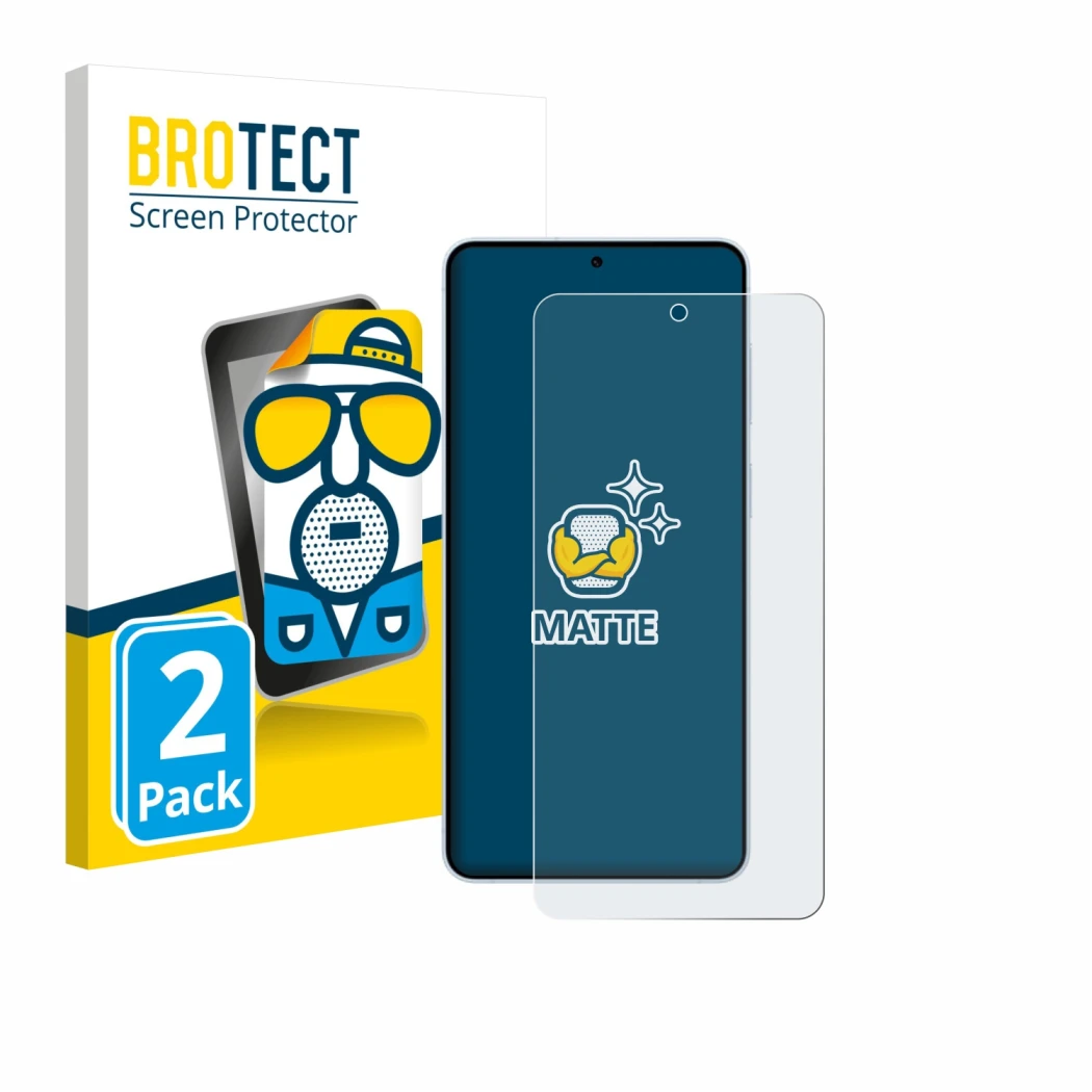Parte frontale di una confezione del prodotto con il logo del marchio BROTECT. Accanto è raffigurato il dispositivo Samsung Ga