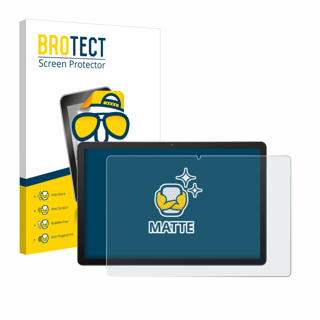 Parte frontale di una confezione del prodotto con il logo del marchio BROTECT. Accanto è raffigurato il dispositivo Sunmi CPad