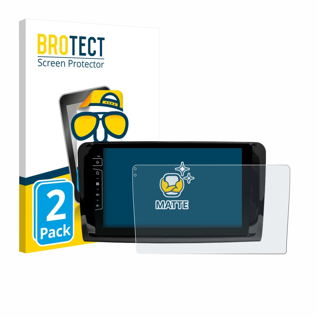 Parte frontale di una confezione del prodotto con il logo del marchio BROTECT. Accanto è raffigurato il dispositivo Dynavin D9