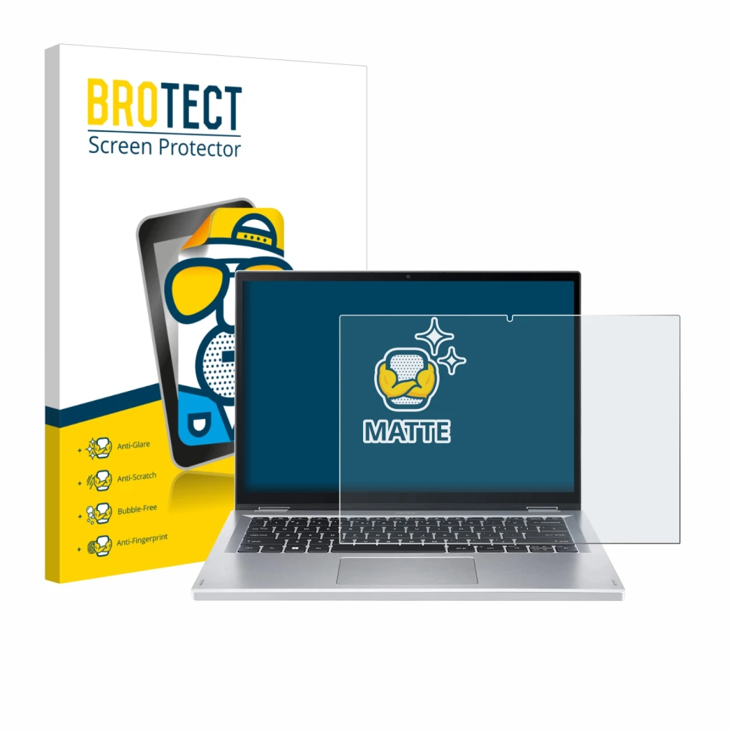 Parte frontale di una confezione del prodotto con il logo del marchio BROTECT. Accanto è raffigurato il dispositivo Acer Aspir