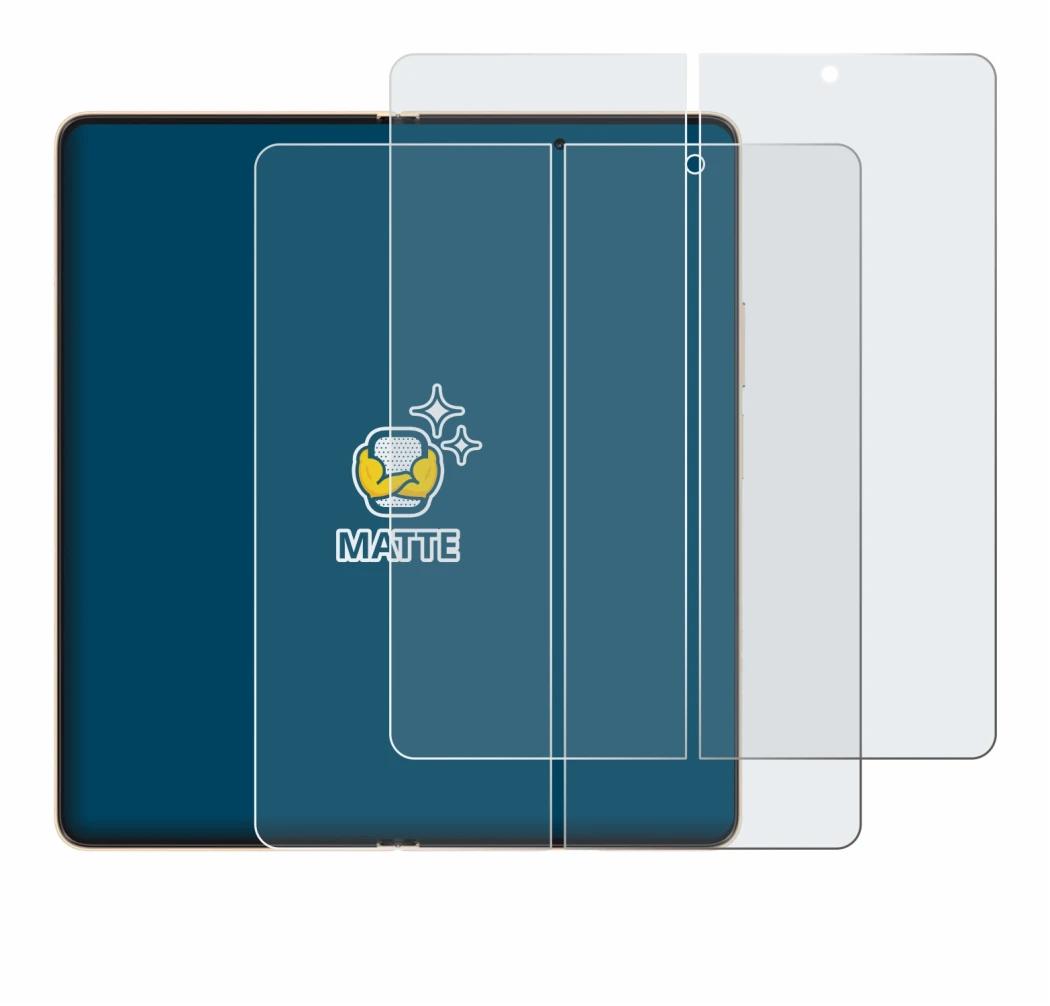 Immagine del dispositivo Honor Magic V6 (Display interno) con un'ampia varietà di protezioni per lo schermo.