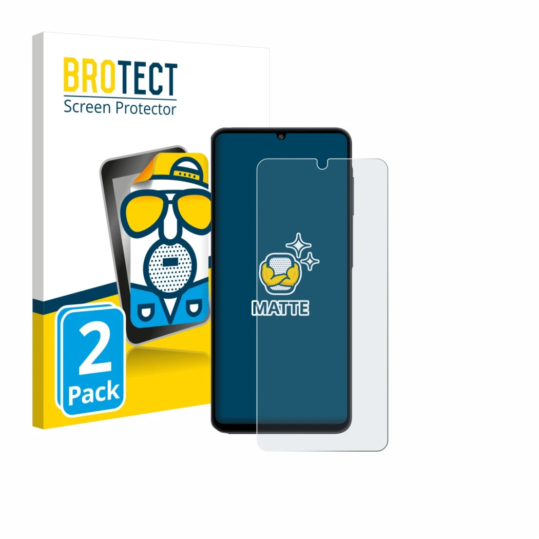 Parte frontale di una confezione del prodotto con il logo del marchio BROTECT. Accanto è raffigurato il dispositivo Samsung Ga