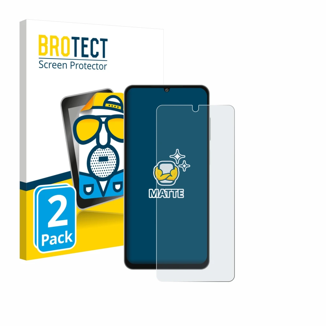 Parte frontale di una confezione del prodotto con il logo del marchio BROTECT. Accanto è raffigurato il dispositivo Samsung Ga