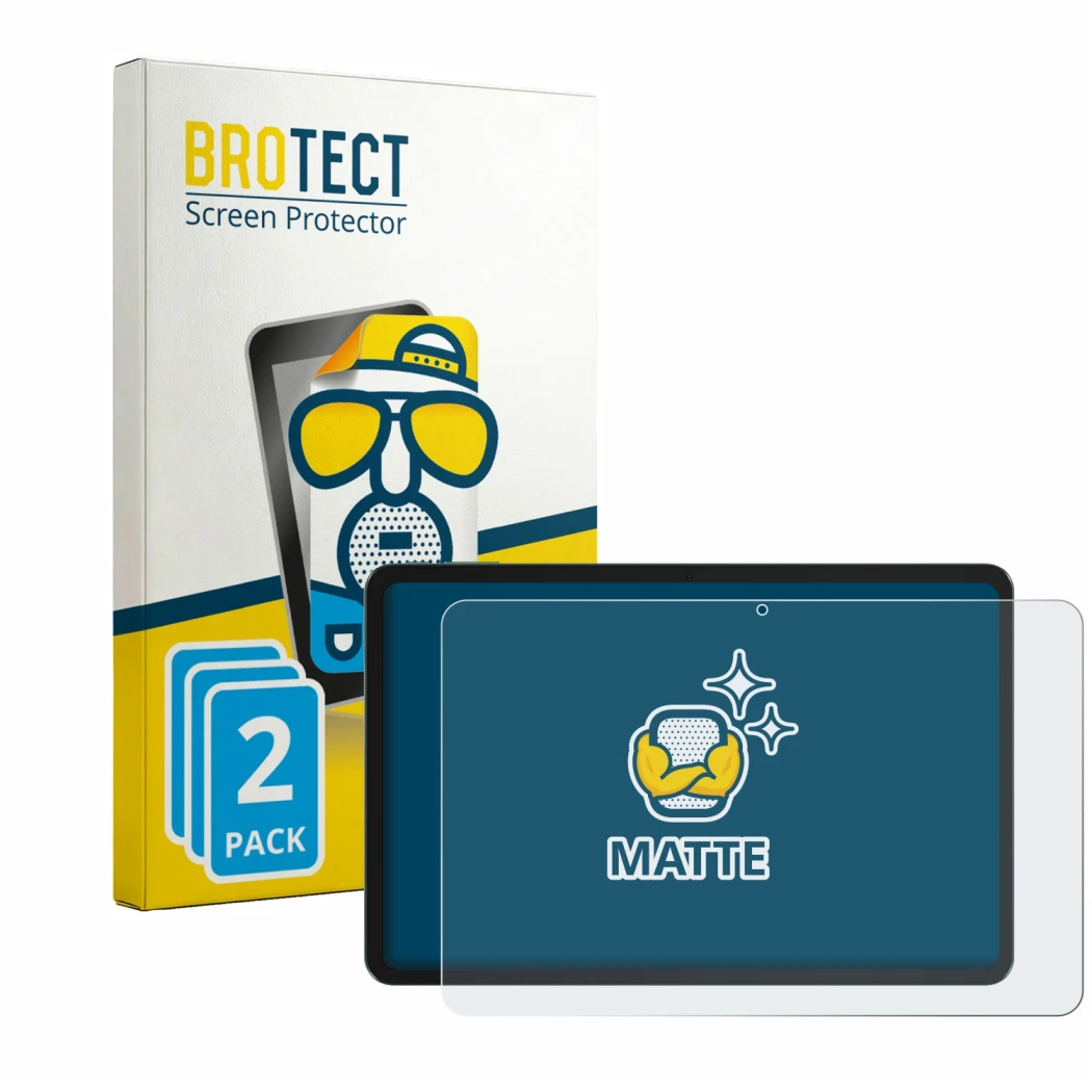 Parte frontale di una confezione del prodotto con il logo del marchio BROTECT. Accanto è raffigurato il dispositivo Tecno MEGA