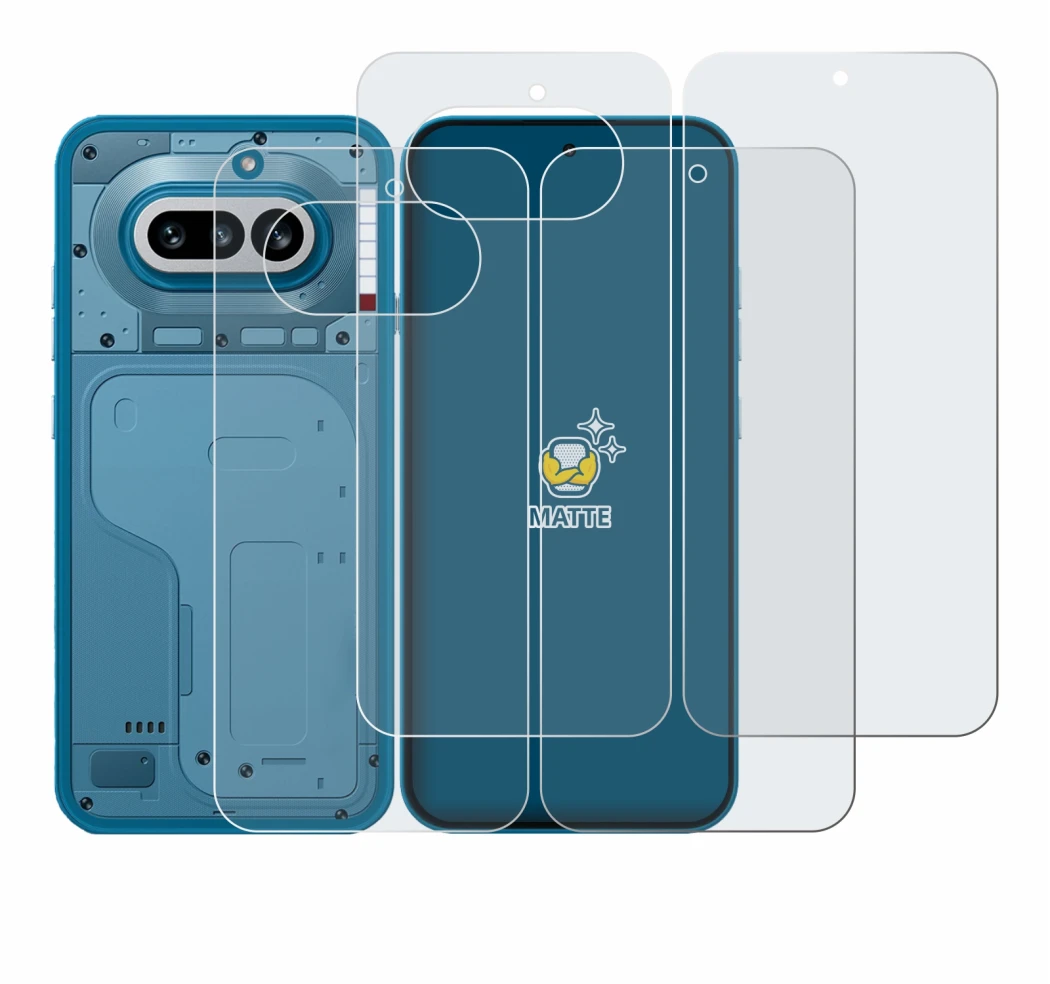 Immagine del dispositivo Nothing Phone (4a) (Fronte+Retro) con un'ampia varietà di protezioni per lo schermo.