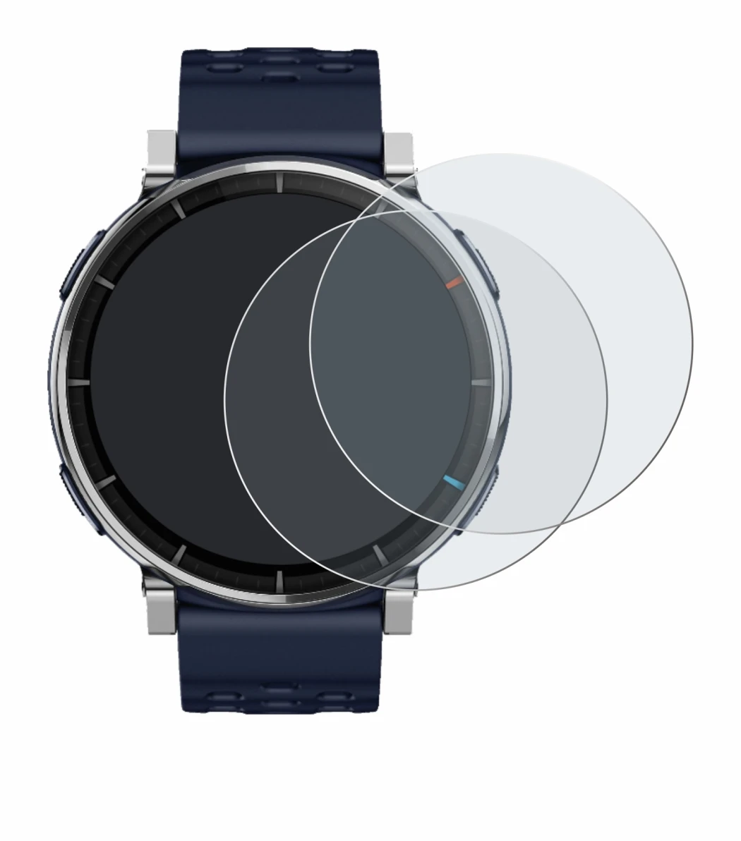 Immagine del dispositivo Amazfit Active 3 Premium con un'ampia varietà di protezioni per lo schermo.