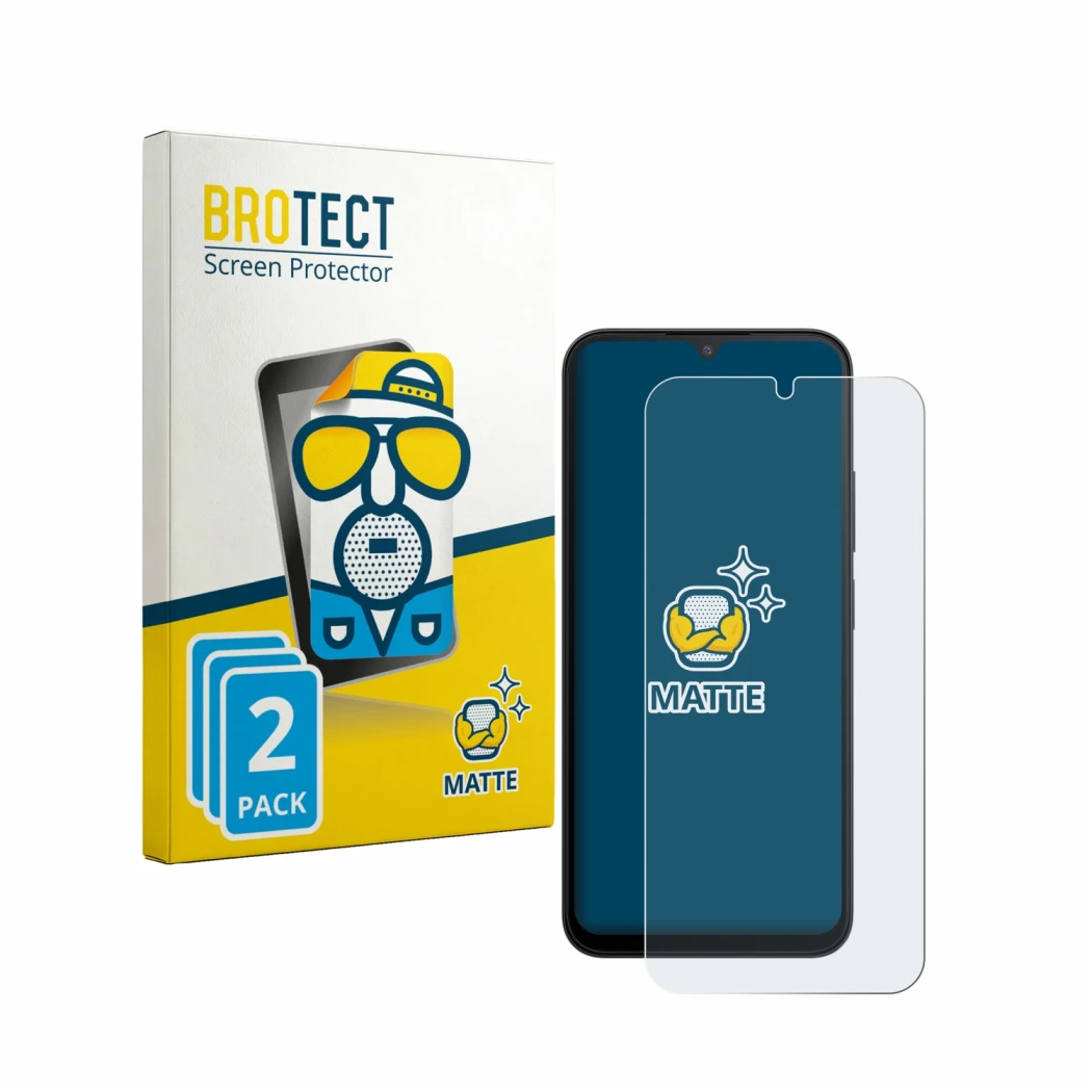 Parte frontale di una confezione del prodotto con il logo del marchio BROTECT. Accanto è raffigurato il dispositivo Xiaomi Red