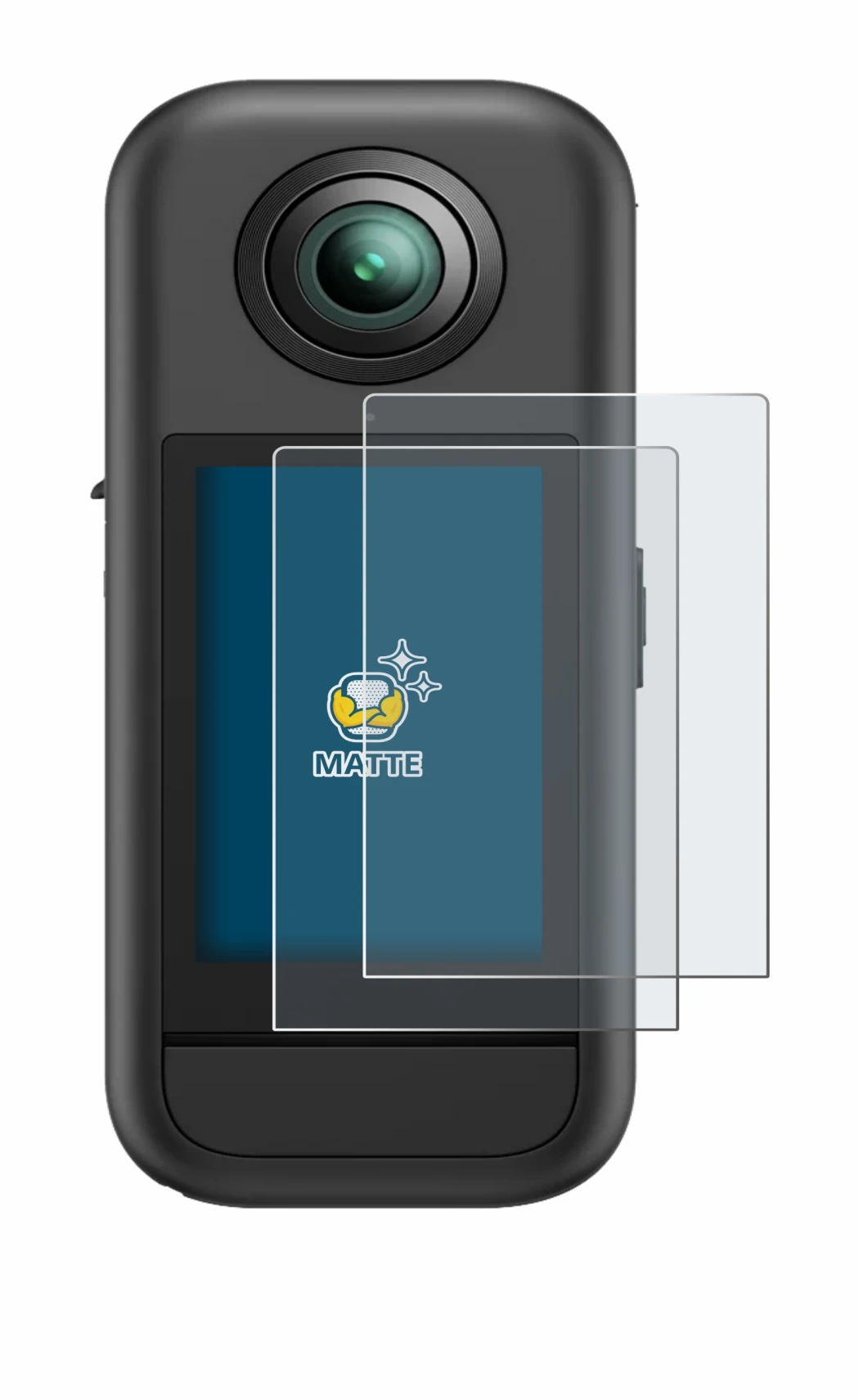 Immagine del dispositivo Akaso 360 con un'ampia varietà di protezioni per lo schermo.