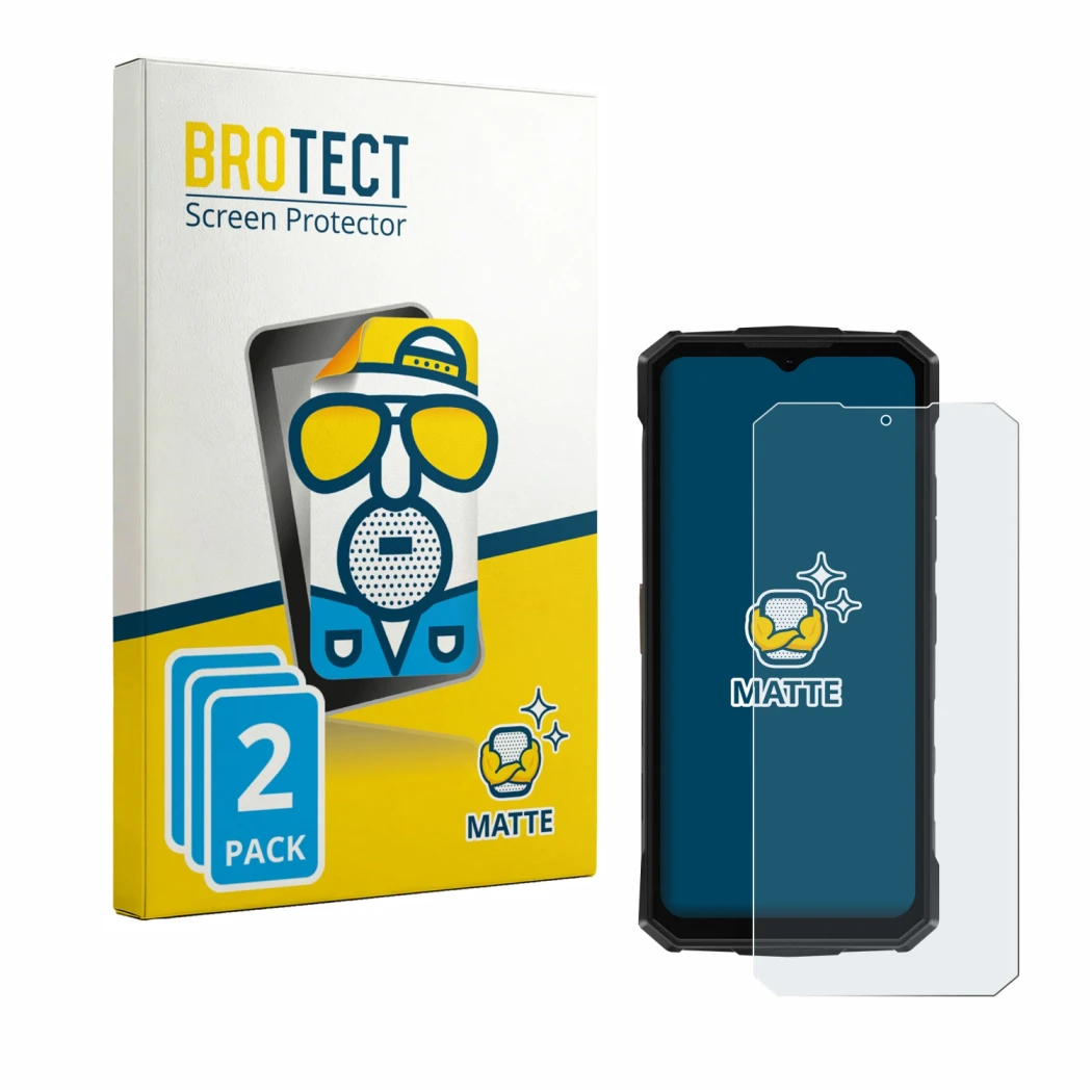 Parte frontale di una confezione del prodotto con il logo del marchio BROTECT. Accanto è raffigurato il dispositivo Doogee Fir