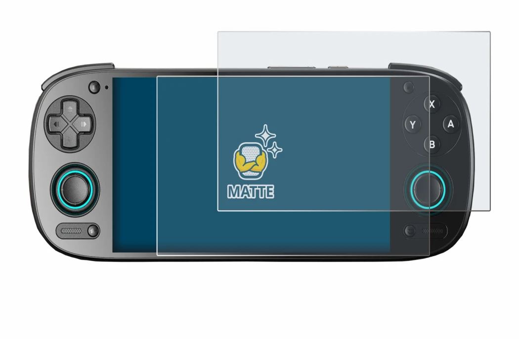 Immagine del dispositivo Retroid Pocket 5 con un'ampia varietà di protezioni per lo schermo.