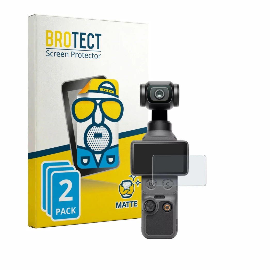 Parte frontale di una confezione del prodotto con il logo del marchio BROTECT. Accanto è raffigurato il dispositivo DJI Osmo P