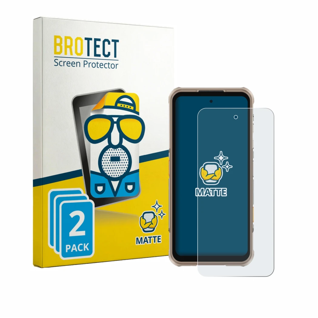 Parte frontale di una confezione del prodotto con il logo del marchio BROTECT. Accanto è raffigurato il dispositivo Ulefone Ru