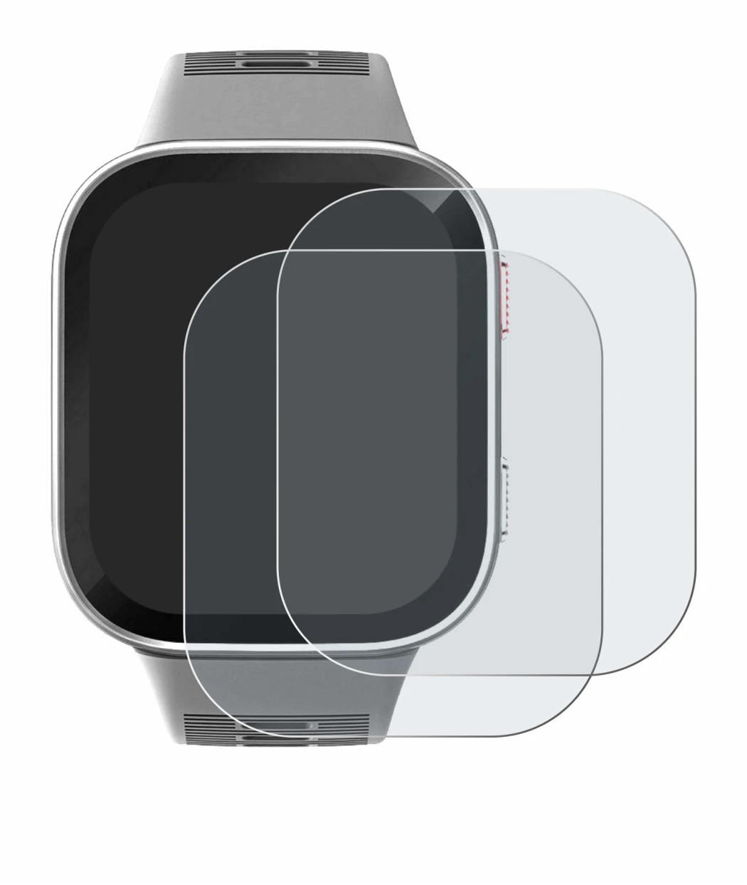 Immagine del dispositivo Amazfit Bip Max con un'ampia varietà di protezioni per lo schermo.