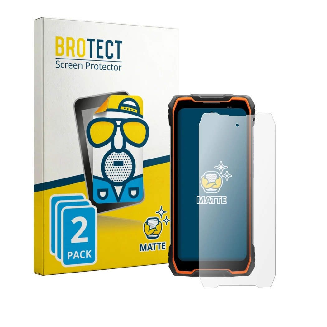 Parte frontale di una confezione del prodotto con il logo del marchio BROTECT. Accanto è raffigurato il dispositivo Blackview