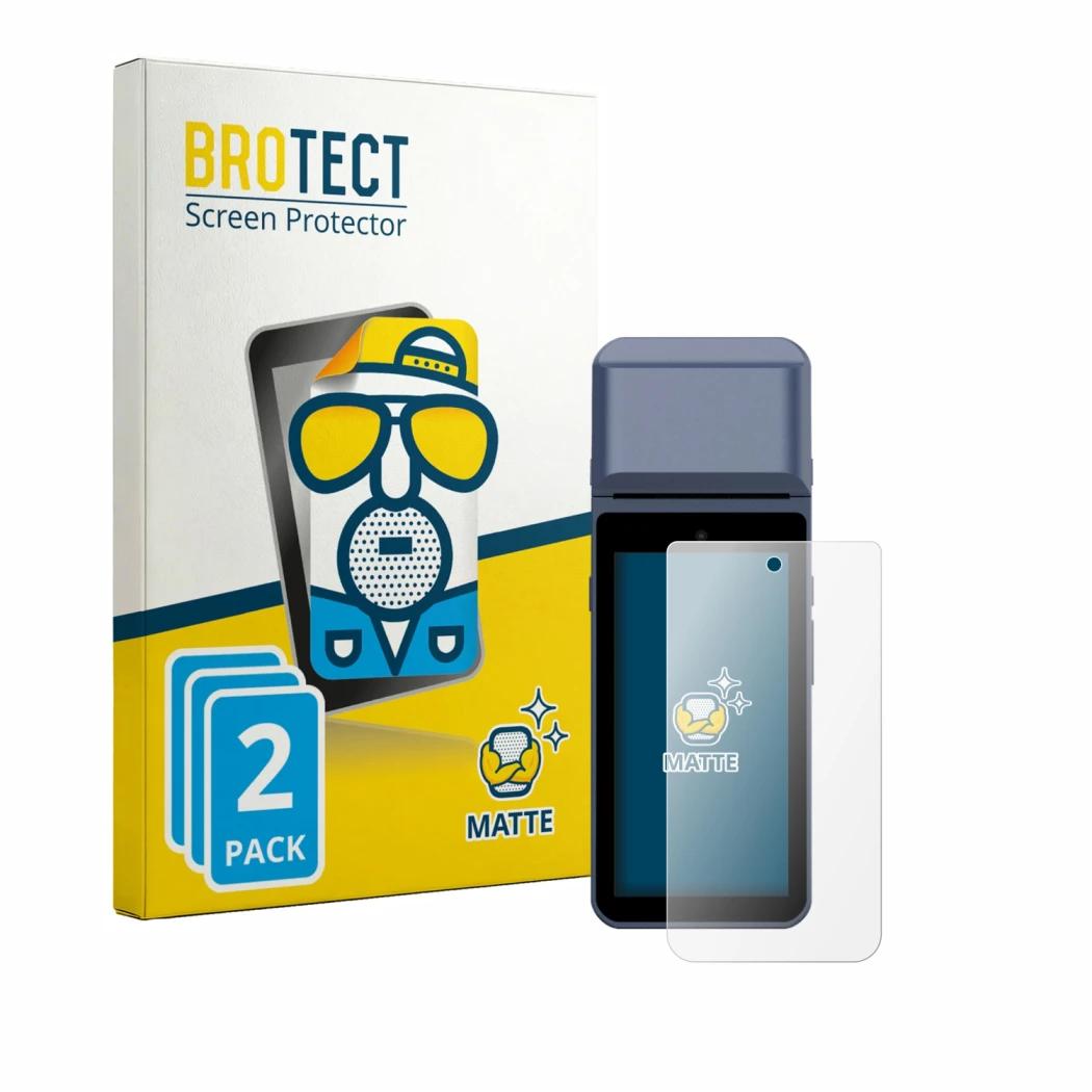 Parte frontale di una confezione del prodotto con il logo del marchio BROTECT. Accanto è raffigurato il dispositivo Pax M9200 