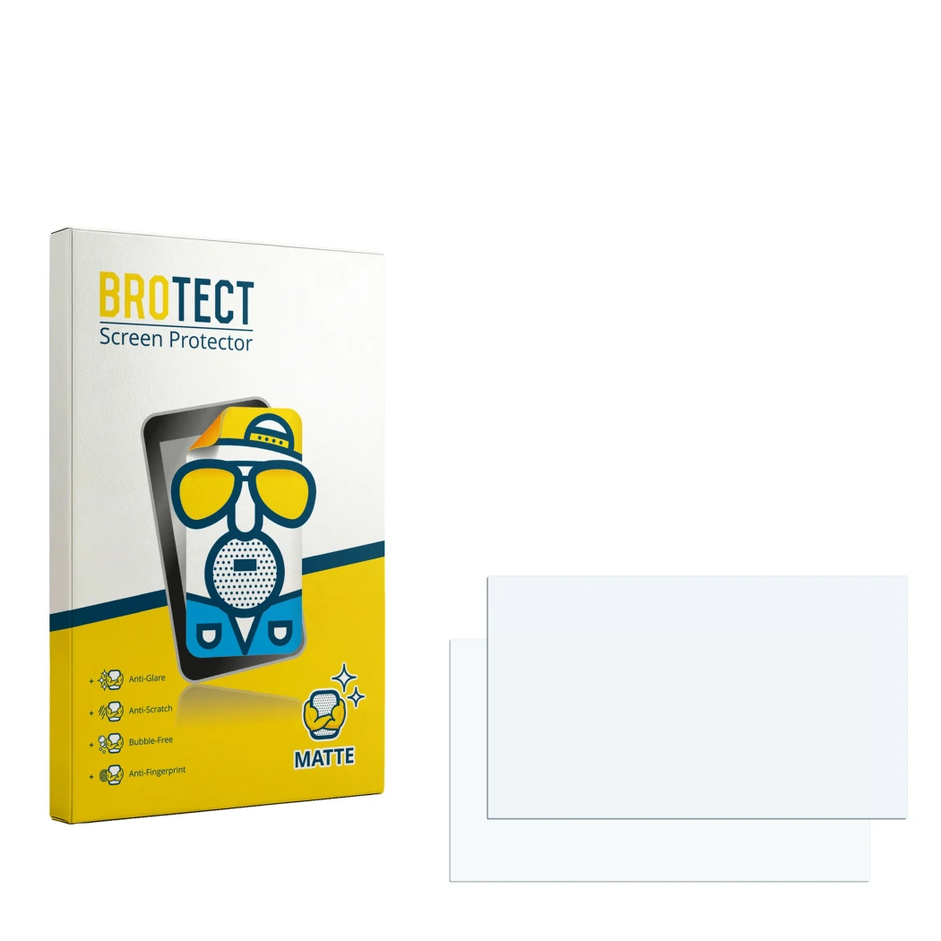 Parte frontale di una confezione del prodotto con il logo del marchio BROTECT. Accanto si trova la protezione per lo schermo c