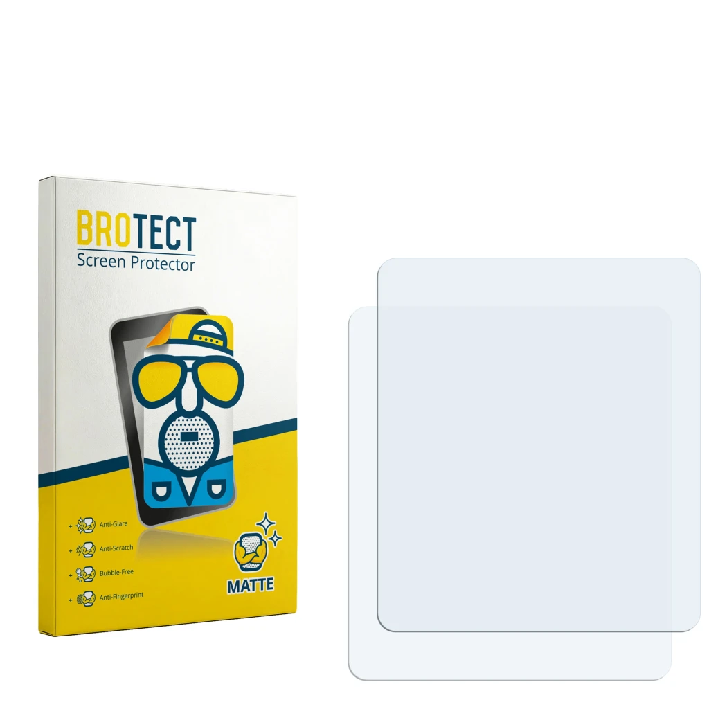 Parte frontale di una confezione del prodotto con il logo del marchio BROTECT. Accanto si trova la protezione per lo schermo c