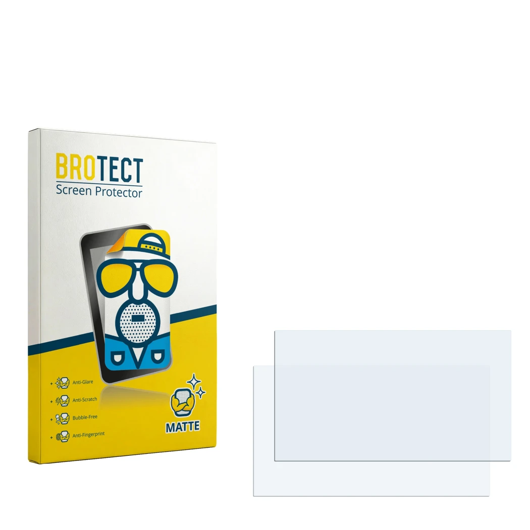 Parte frontale di una confezione del prodotto con il logo del marchio BROTECT. Accanto si trova la protezione per lo schermo c