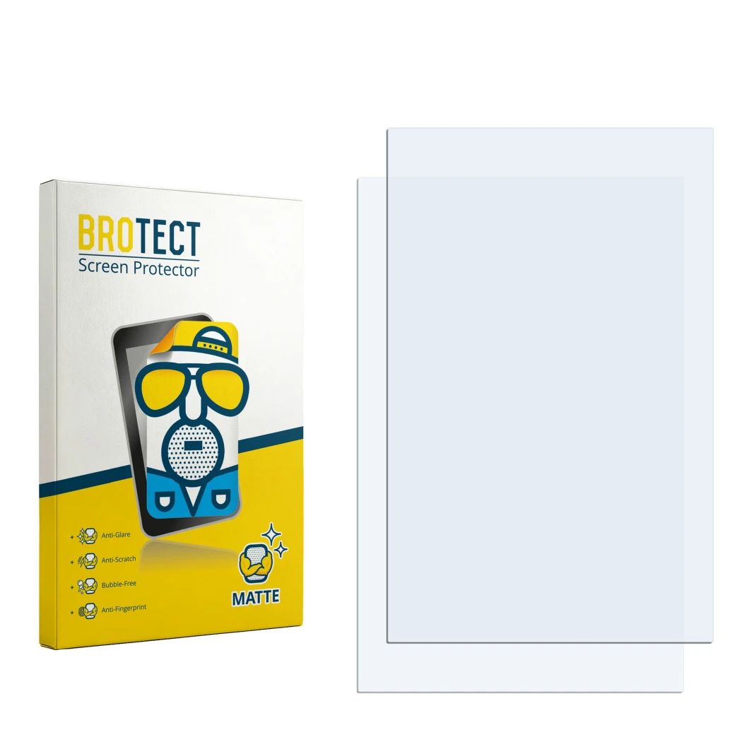 Parte frontale di una confezione del prodotto con il logo del marchio BROTECT. Accanto si trova la protezione per lo schermo c