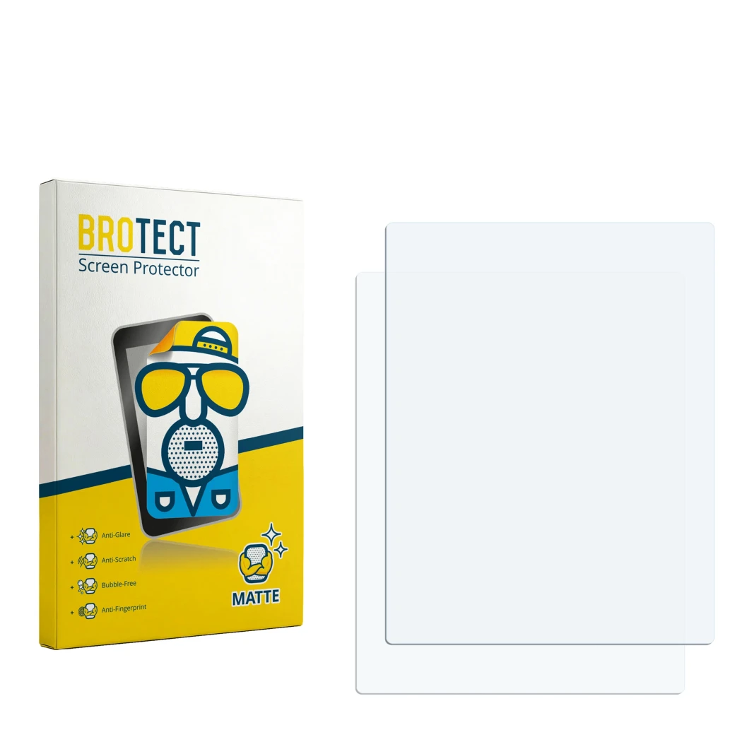 Parte frontale di una confezione del prodotto con il logo del marchio BROTECT. Accanto si trova la protezione per lo schermo c