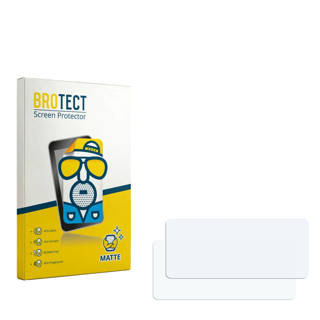Parte frontale di una confezione del prodotto con il logo del marchio BROTECT. Accanto si trova la protezione per lo schermo c