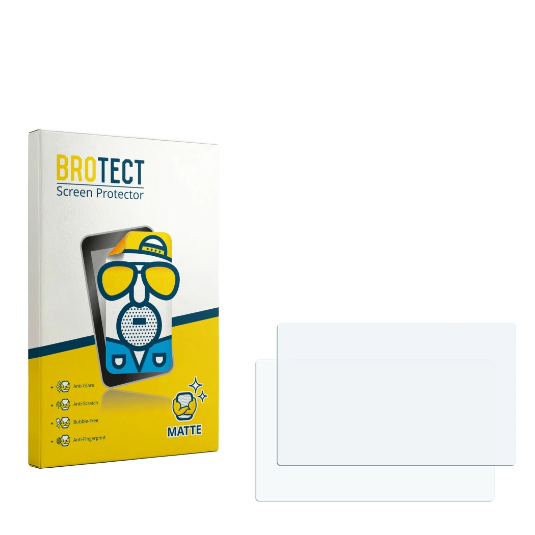 Parte frontale di una confezione del prodotto con il logo del marchio BROTECT. Accanto si trova la protezione per lo schermo c