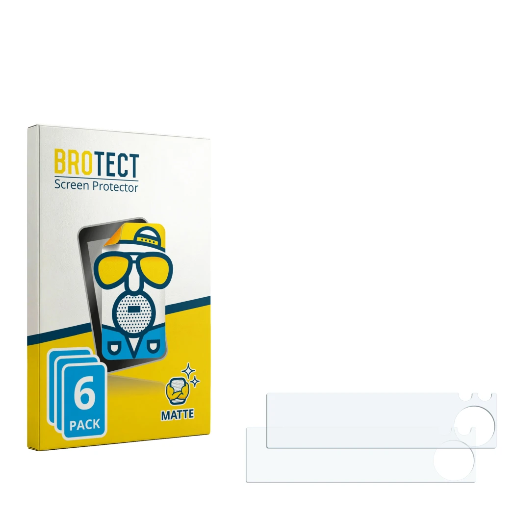 Parte frontale di una confezione del prodotto con il logo del marchio BROTECT. Accanto si trova la protezione per lo schermo c