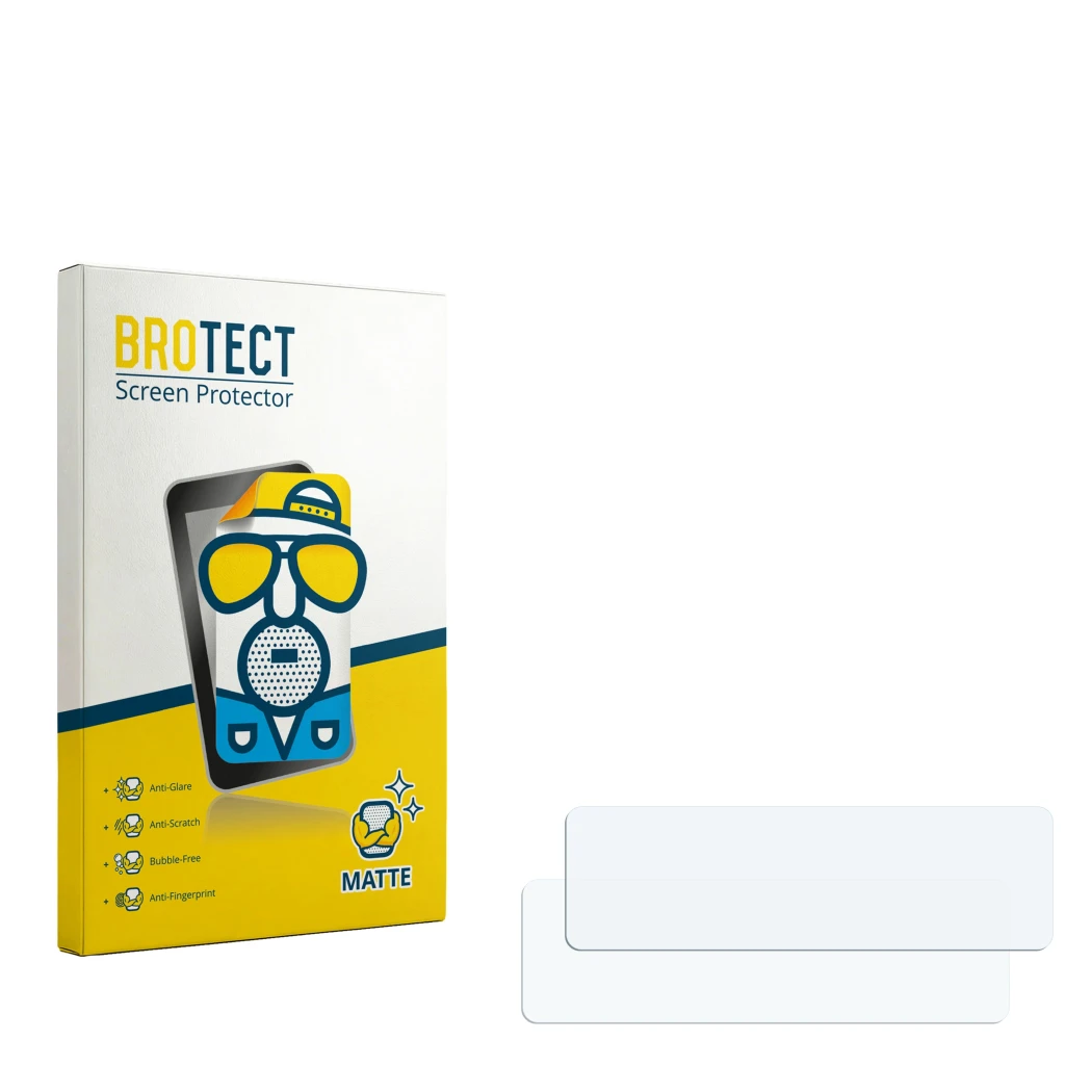 Parte frontale di una confezione del prodotto con il logo del marchio BROTECT. Accanto si trova la protezione per lo schermo c