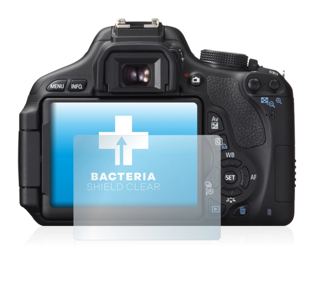 Immagine del dispositivo Canon EOS 600D con un'ampia varietà di protezioni per lo schermo.