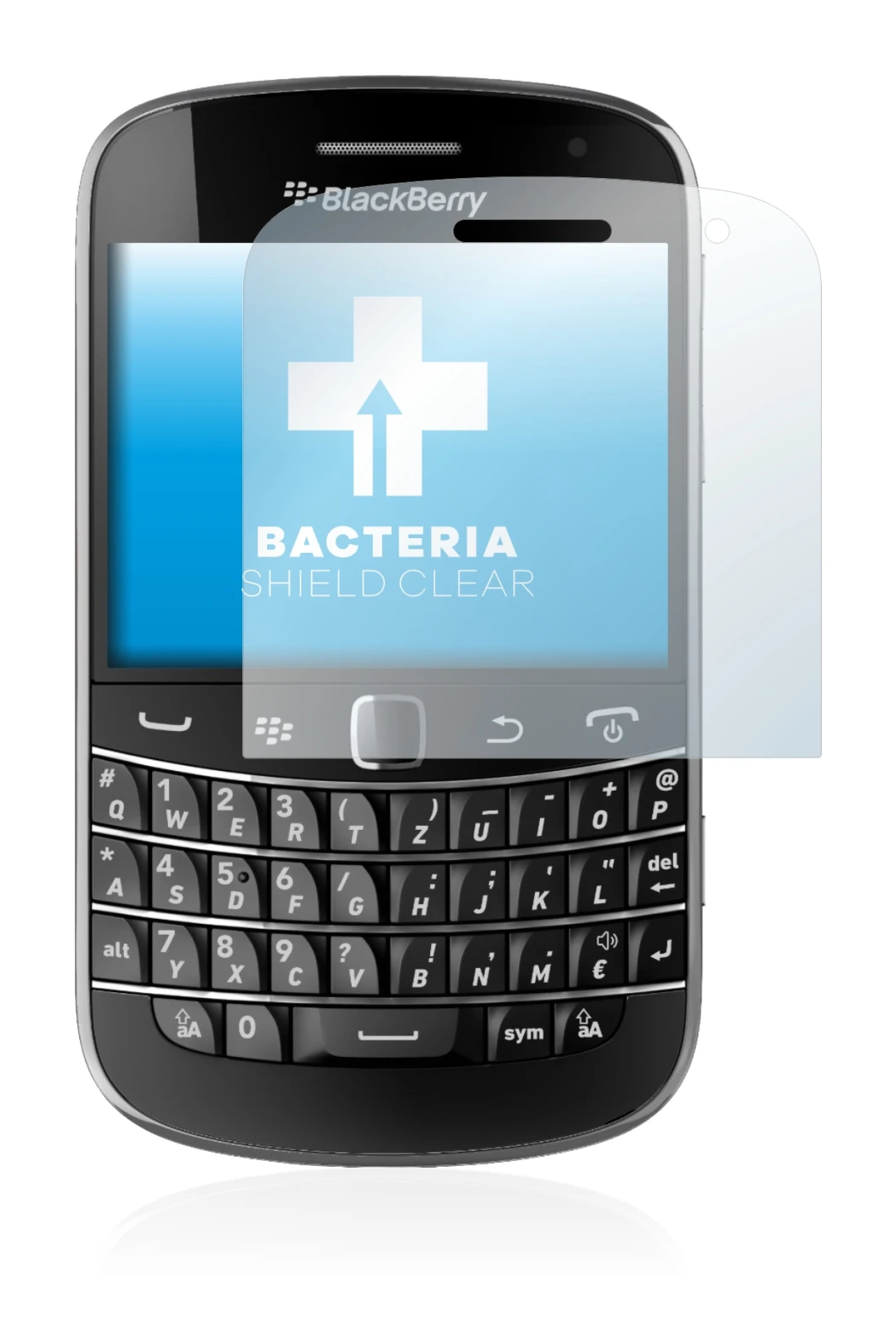 Immagine del dispositivo RIM BlackBerry Bold Touch 9900 con un'ampia varietà di protezioni per lo schermo.