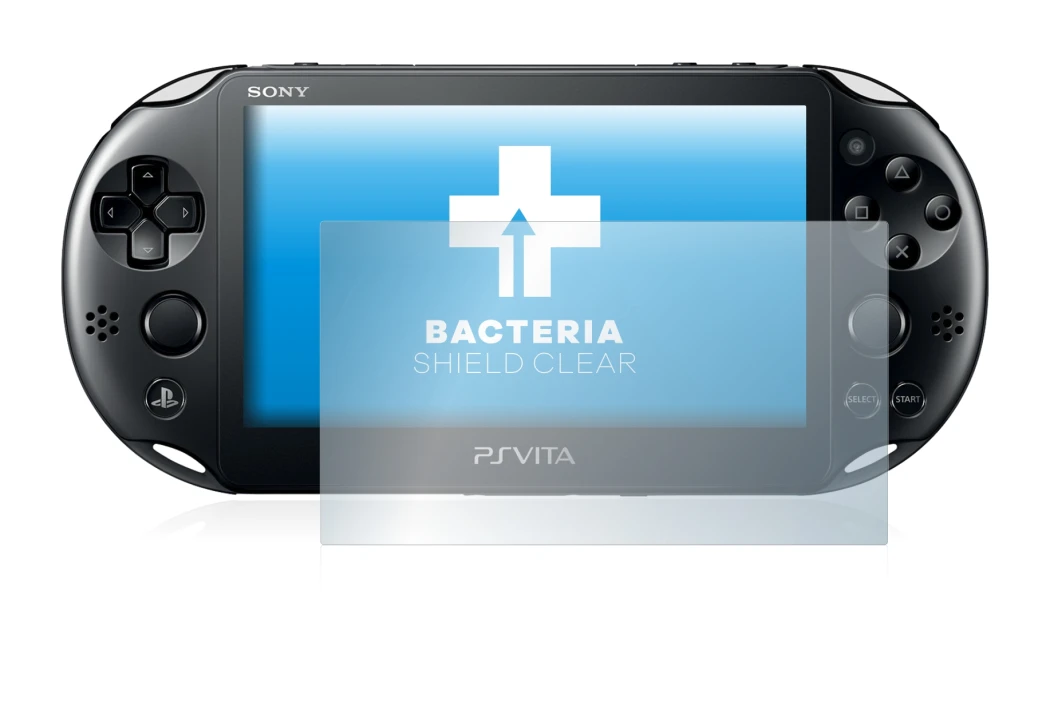 Immagine del dispositivo Sony Playstation Vita con un'ampia varietà di protezioni per lo schermo.