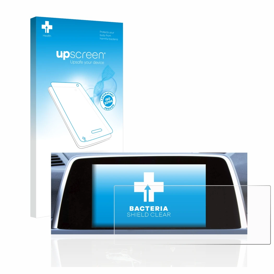 Parte frontale di una confezione del prodotto con il logo del marchio upscreen. Accanto è raffigurato il dispositivo BMW 6 F13