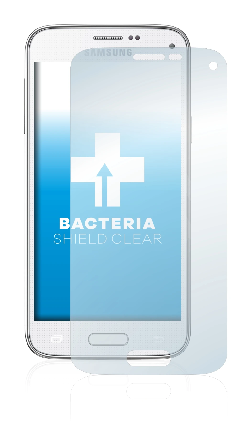 Immagine del dispositivo Samsung Galaxy S5 Mini SM-G800 con un'ampia varietà di protezioni per lo schermo.