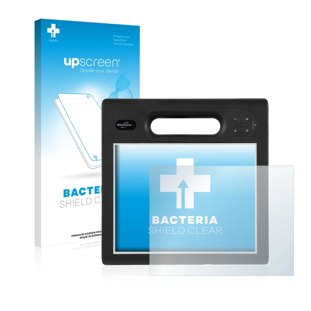 Parte frontale di una confezione del prodotto con il logo del marchio upscreen. Accanto è raffigurato il dispositivo Motion Co