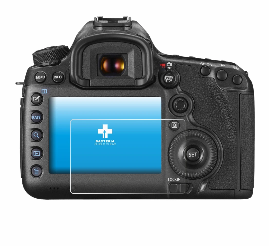 Immagine del dispositivo Canon EOS 5DS R con un'ampia varietà di protezioni per lo schermo.