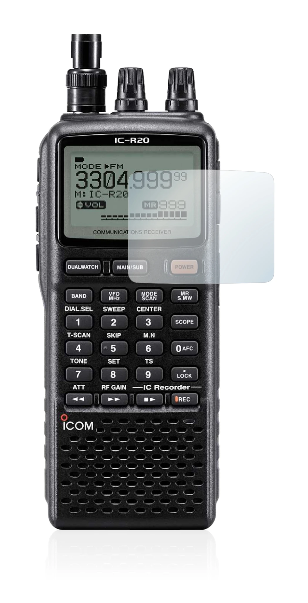 Immagine del dispositivo Icom IC-R20 con un'ampia varietà di protezioni per lo schermo.