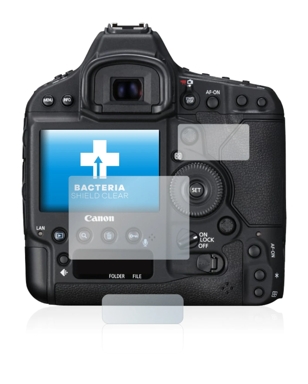 Immagine del dispositivo Canon EOS 1D X Mark II con un'ampia varietà di protezioni per lo schermo.