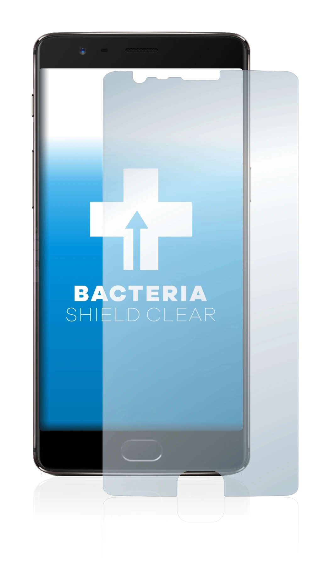 Immagine del dispositivo OnePlus 3T con un'ampia varietà di protezioni per lo schermo.