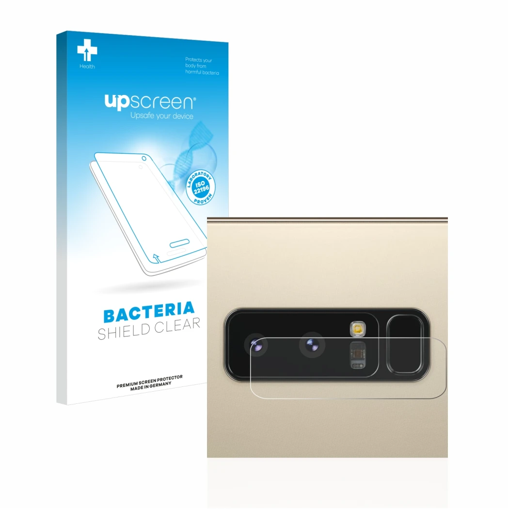 Parte frontale di una confezione del prodotto con il logo del marchio upscreen. Accanto è raffigurato il dispositivo Samsung G