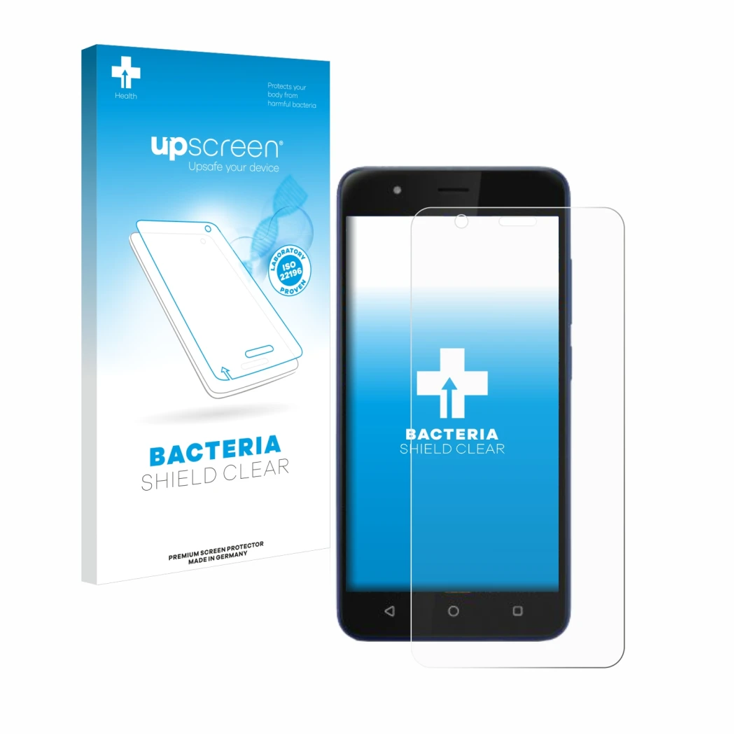 Parte frontale di una confezione del prodotto con il logo del marchio upscreen. Accanto è raffigurato il dispositivo Gigaset G