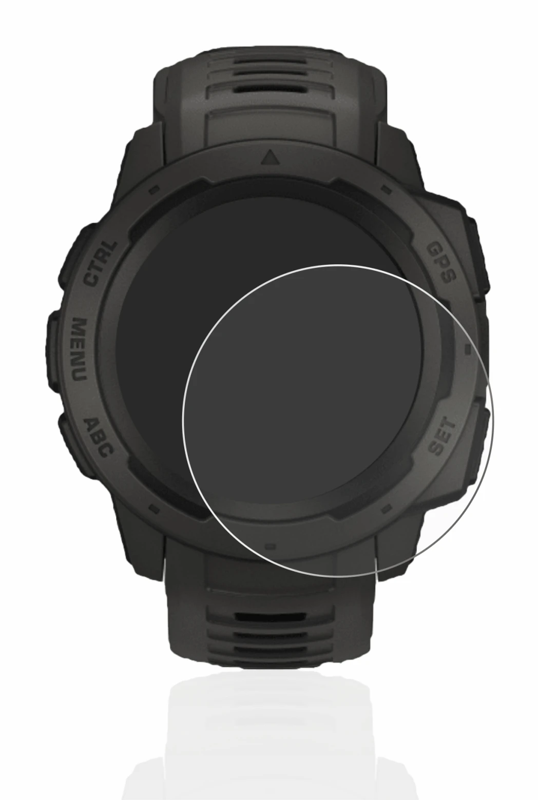 Immagine del dispositivo Garmin Instinct con un'ampia varietà di protezioni per lo schermo.