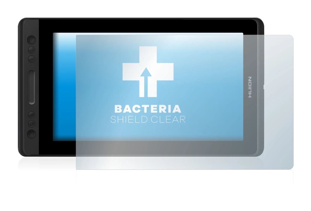 Immagine del dispositivo Huion Kamvas Pro 13 con un'ampia varietà di protezioni per lo schermo.