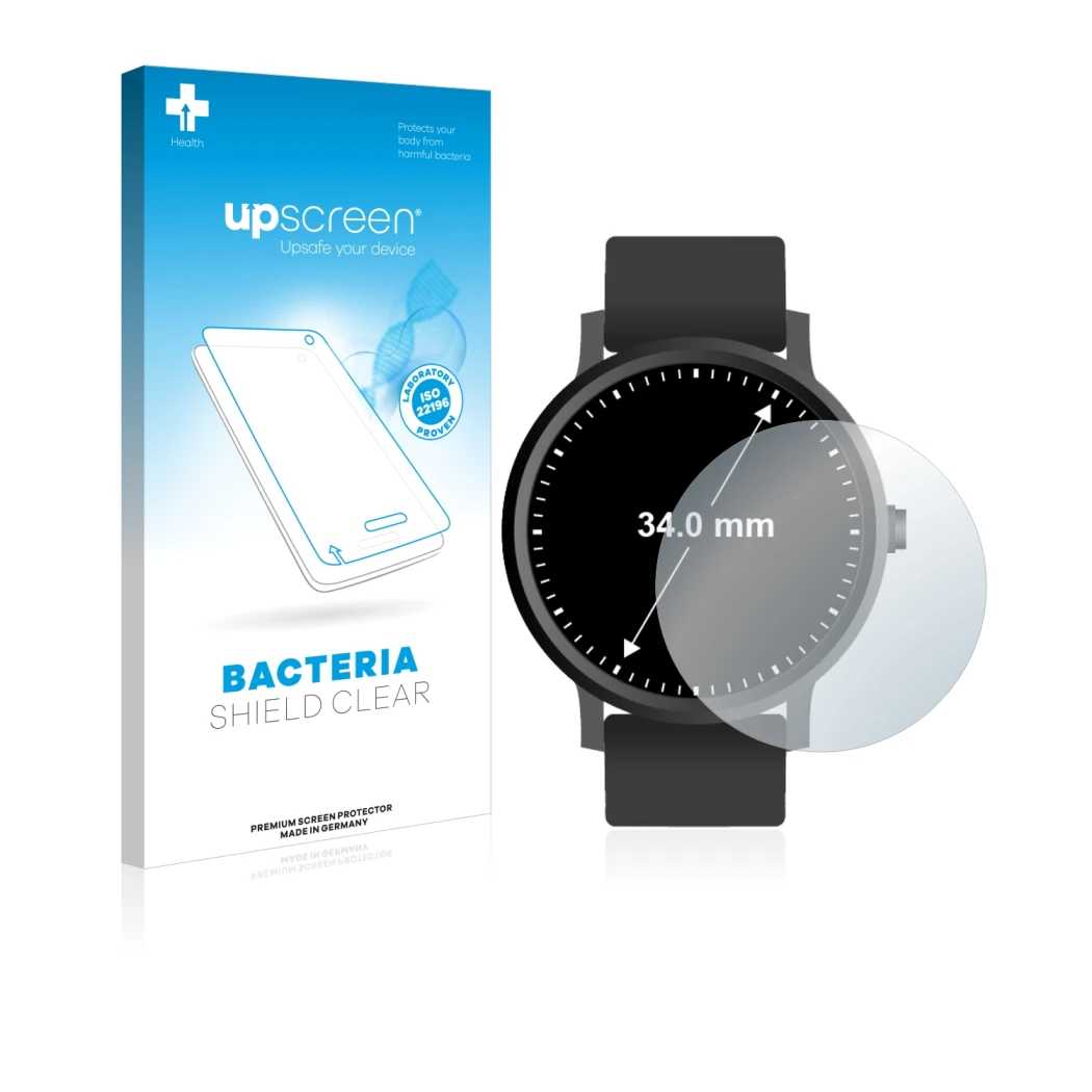 Parte frontale di una confezione del prodotto con il logo del marchio upscreen. Accanto è raffigurato il dispositivo Circolare