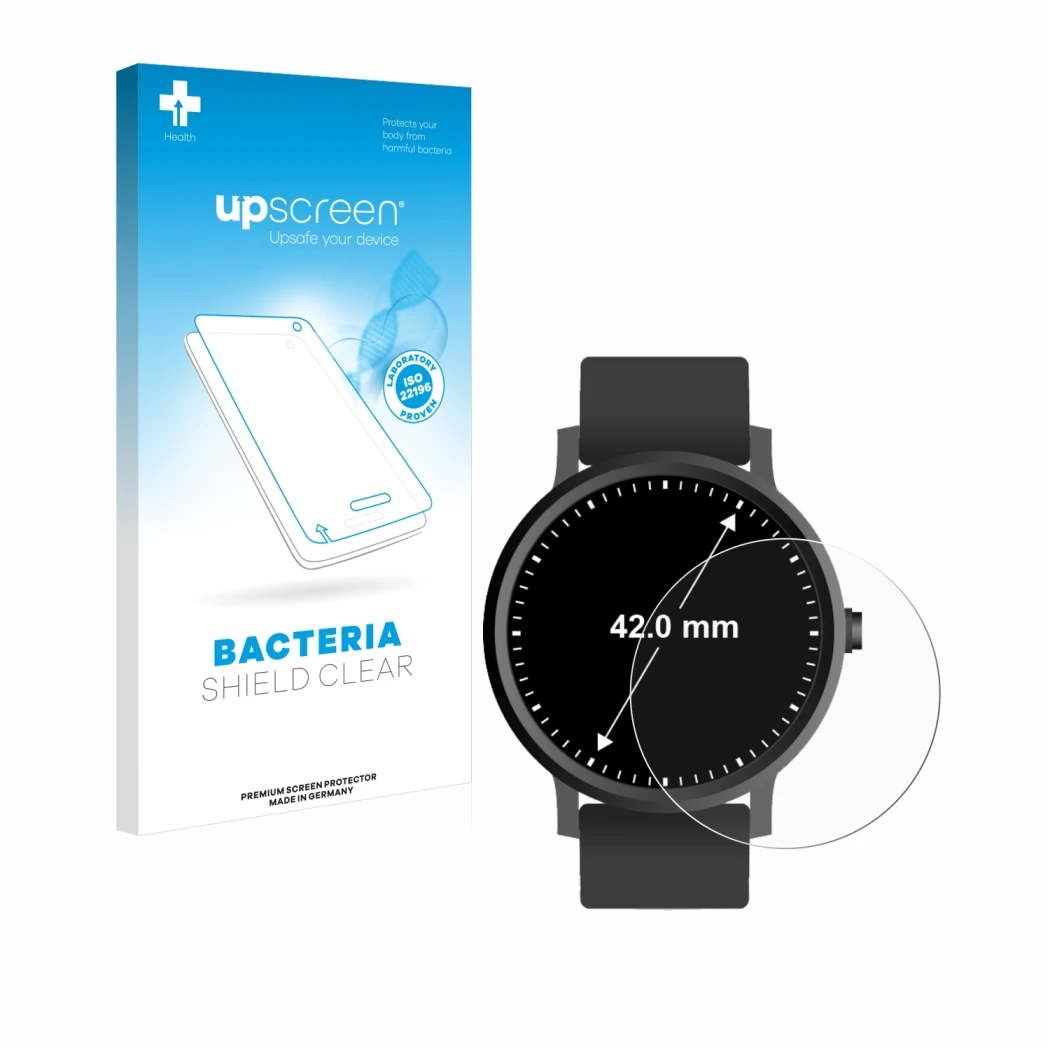 Parte frontale di una confezione del prodotto con il logo del marchio upscreen. Accanto è raffigurato il dispositivo Circolare