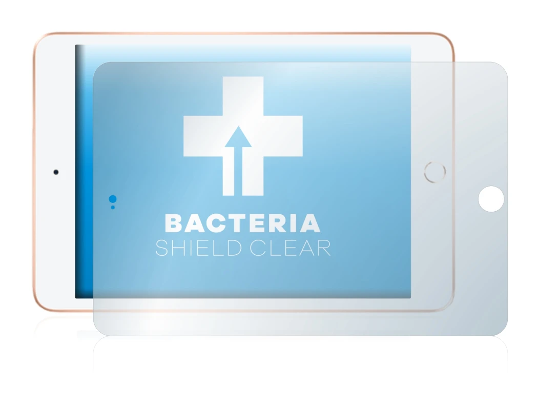 Immagine del dispositivo Apple iPad Mini 5 2019 (in formato orizzontale, 5a Gen.) con un'ampia varietà di protezioni per lo sc