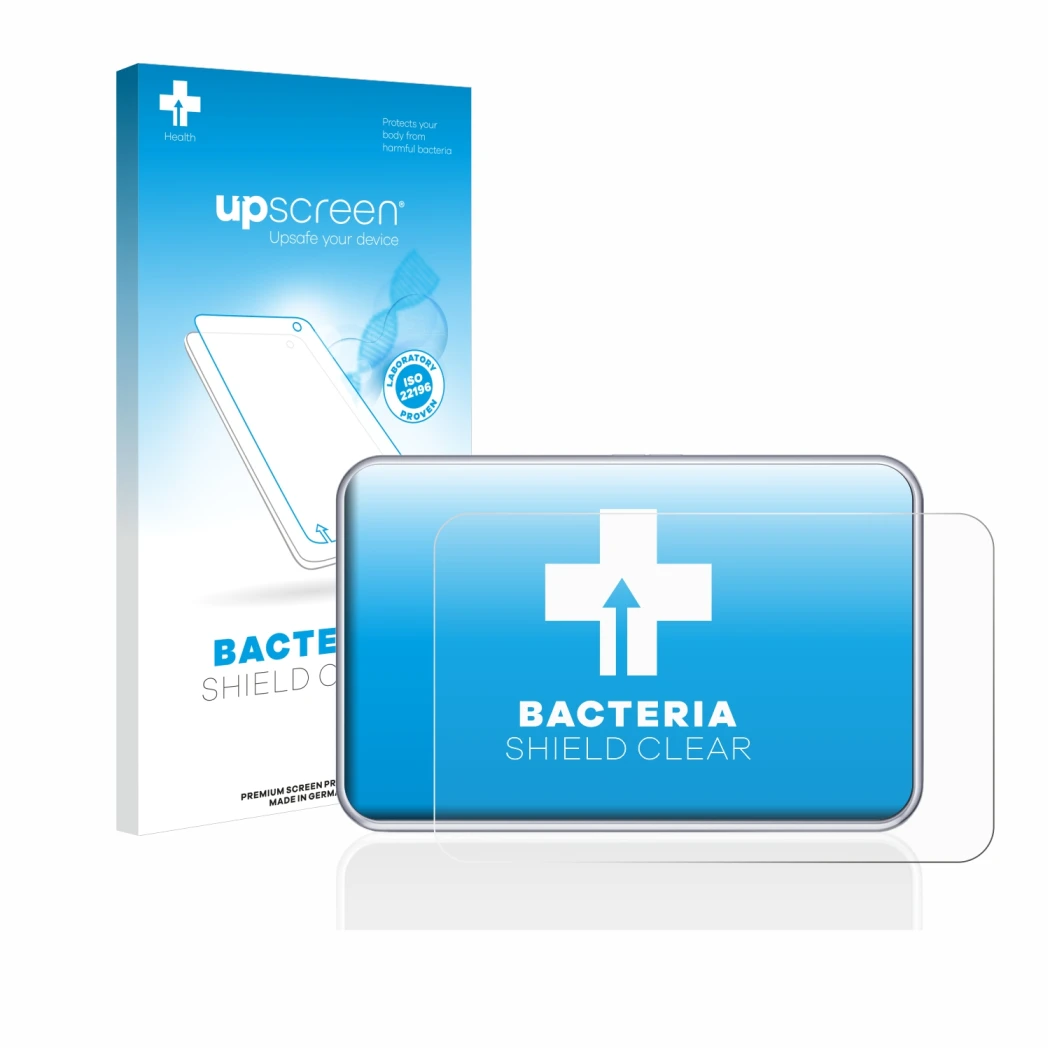 Parte frontale di una confezione del prodotto con il logo del marchio upscreen. Accanto è raffigurato il dispositivo Tandem di