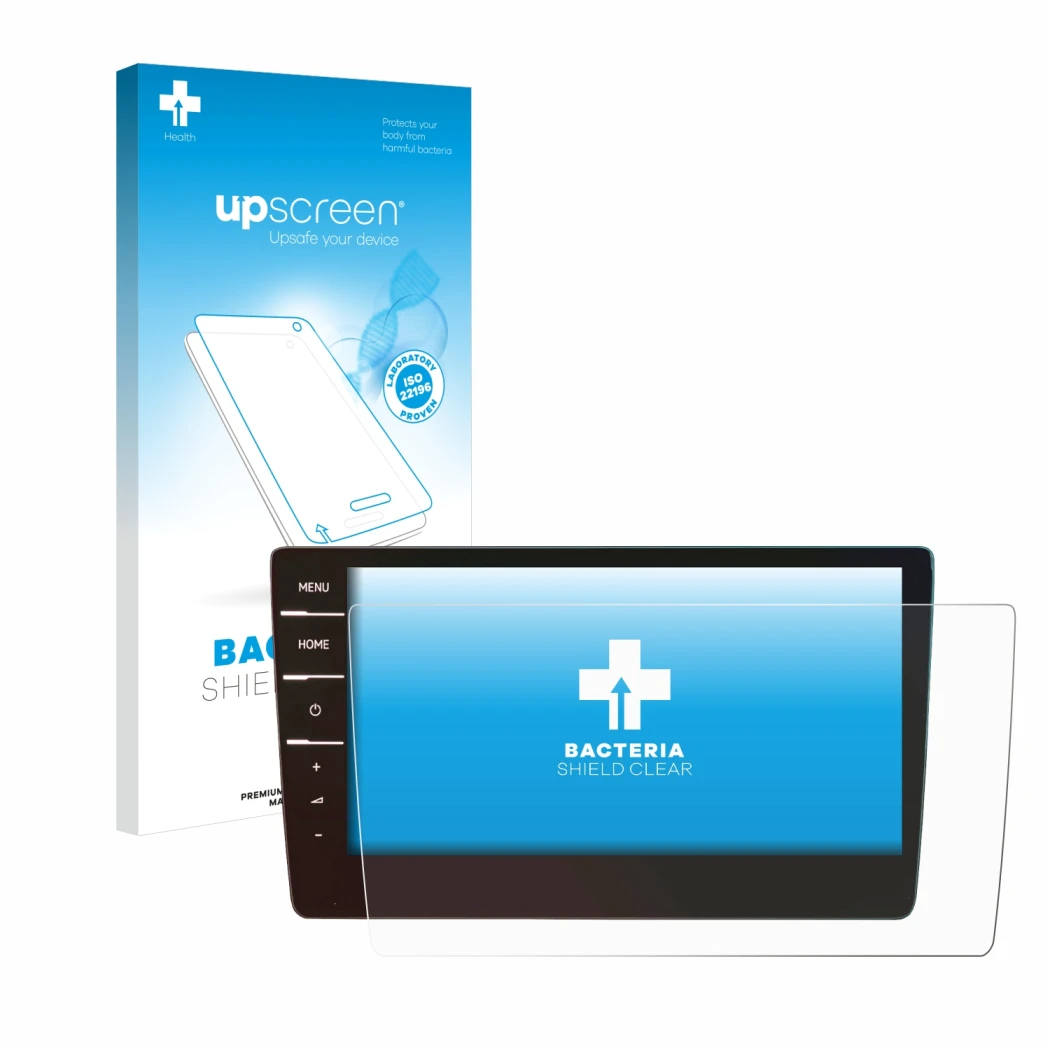 Parte frontale di una confezione del prodotto con il logo del marchio upscreen. Accanto è raffigurato il dispositivo Volkswage